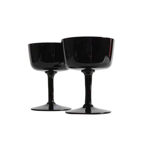 Swedish Black Crystal Champagne Coupe Glass Bjorkshult Scan Hans Christia Wagner - Picture 1 of 12